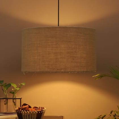 BTR CRAFTS Jute Color, Hanging Drum Lamp Shade, 16'' Inches / Black Canopy