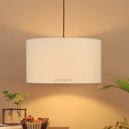 BTR CRAFTS Cream Color, Hanging Drum Lamp Shade, 16'' Inches / Black Canopy