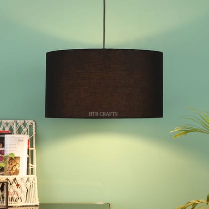 BTR CRAFTS Black Color, Hanging Drum Lamp Shade, 18'' Inches / Silver Canopy