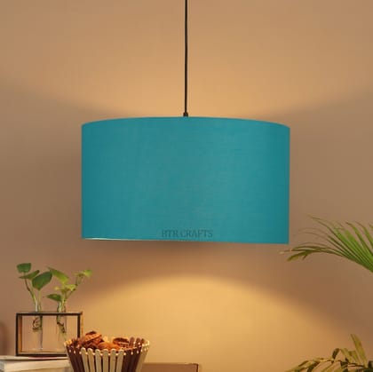 BTR CRAFTS Teal Color, Hanging Drum Lamp Shade, 18'' Inches / Silver Canopy