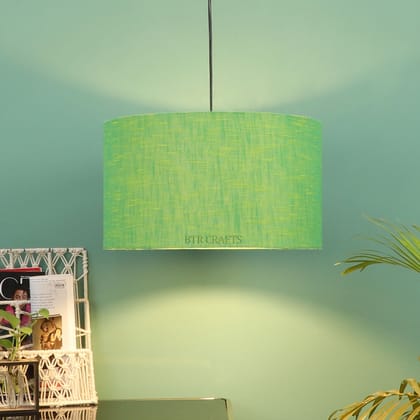 BTR CRAFTS Green Texture Color, Hanging Drum Lamp Shade, 18'' Inches / Black Canopy