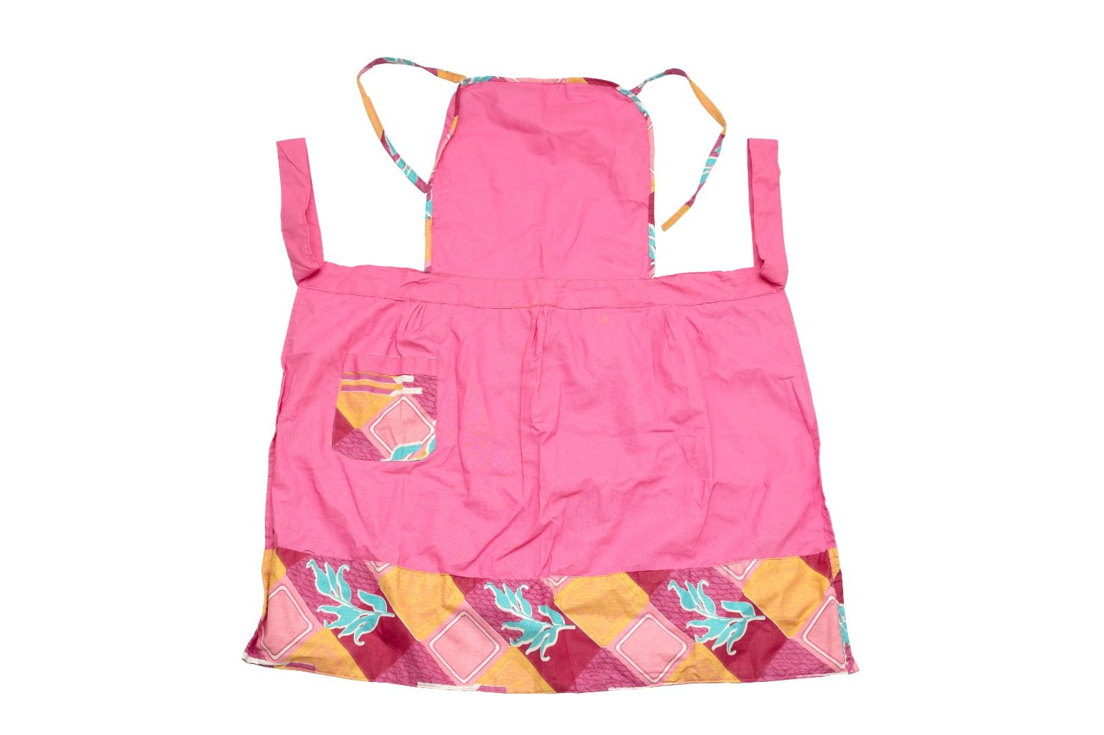 Pink Cotton Apron with Floral Pattern and Front Pocket