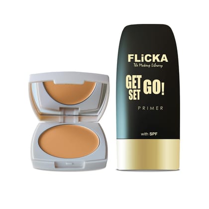 FLiCKA Primer 30ml & The Base Story 8.5g Creamy Foundation For Face Makeup Combo | 04 Walnut