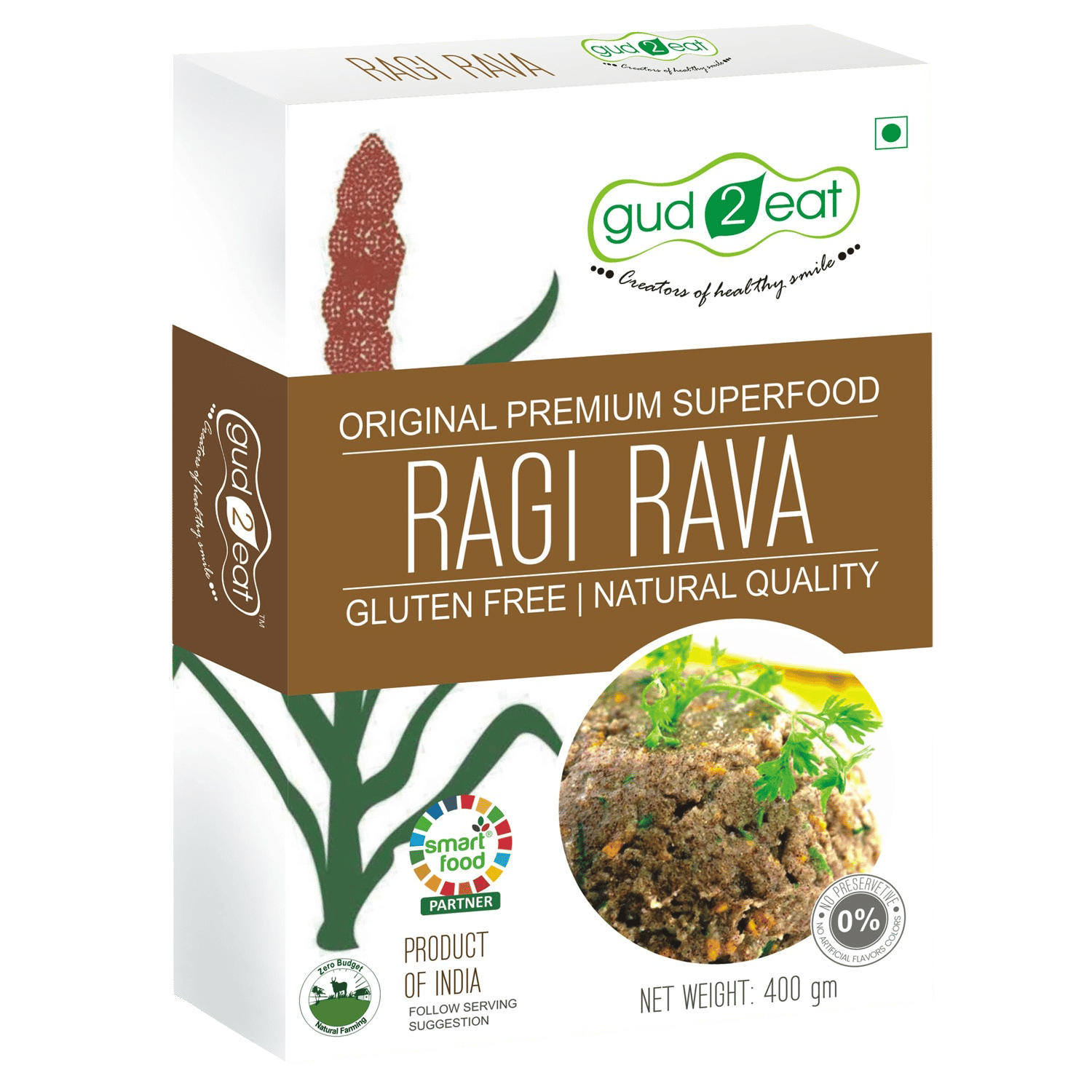 Gud2eat Ragi Rava | Gluten free | souce of calcium | tasty and delicious | 400g