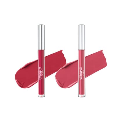 FLiCKA Tomato Liquid Matte Lipstick Transfer Proof, Smudge Proof, Non-Sticky, Creamy Lightweight Shade 3 & Shade 10 Combo|Magenta & Purple