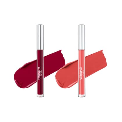 FLiCKA Tomato Liquid Matte Lipstick Transfer Proof, Smudge Proof, Non-Sticky, Creamy Lightweight Shade 5 & Shade 7 Combo|Maroon & Peach