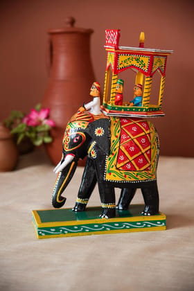  Handcrafted Wooden Elephant with intricate detailing, perfect for Home Decor and Gifting