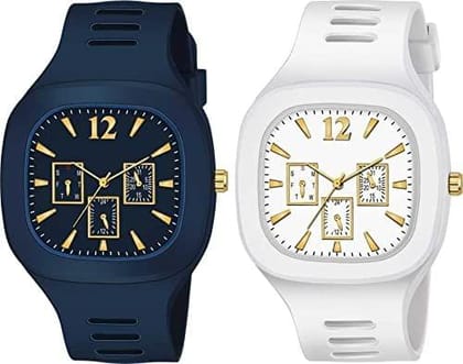 Exelent Silicon Strap Analog Combo Watch- for Men & Boys Blue & White Exelent Silicon Strap Analog Combo Watch- for Men & Boys Blue & White