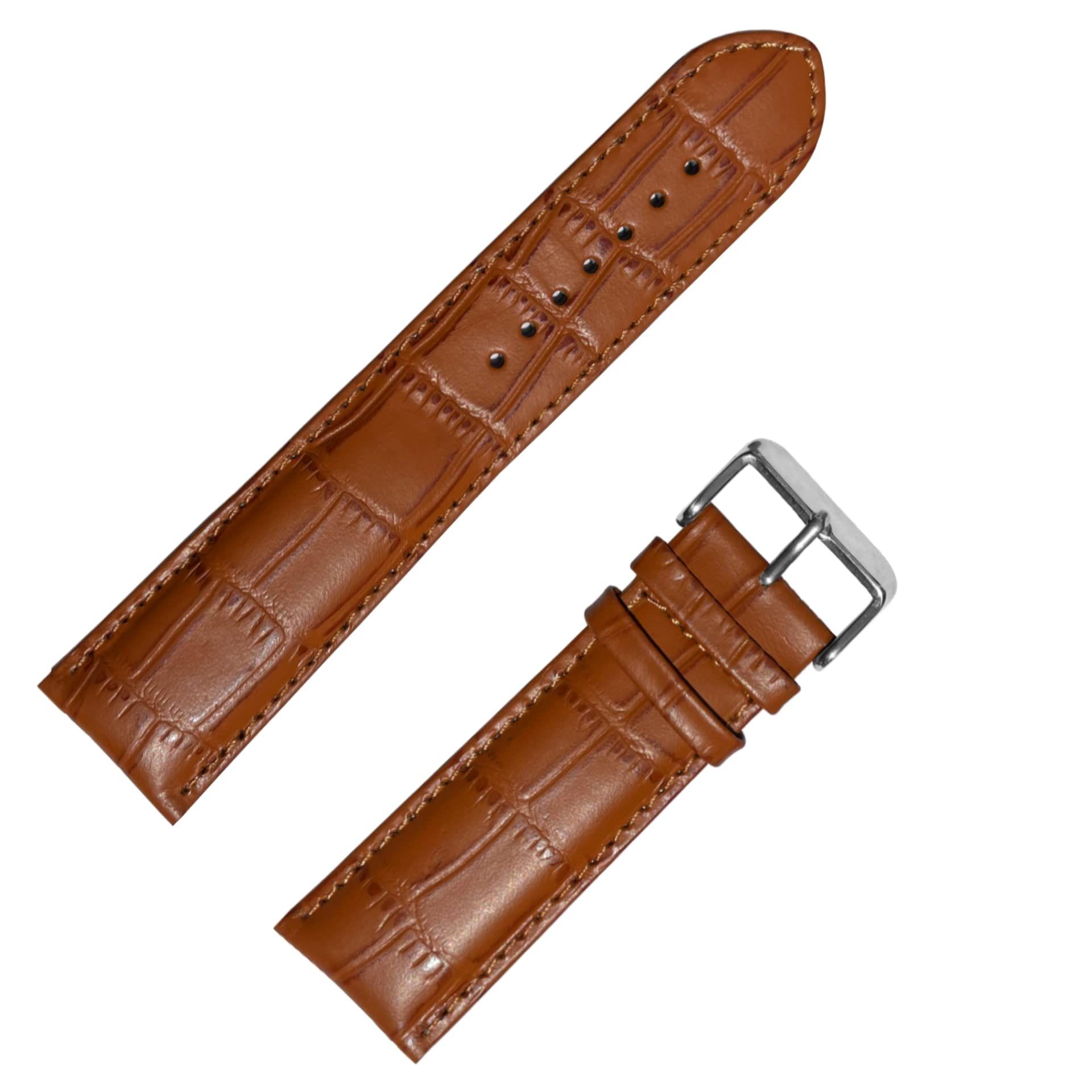 Exelent Half-Padded, Croco Design Leather Watch Strap Perfect For ''TISSOT'' Watches Tan 22 MM
