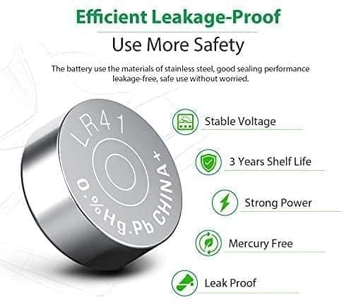 Exelent LR41 AG3 SR41 1.5V Alkaline Button Coin Cell Electronics Solutions LR41 Battery AG3 LR736 392 392a 192 SR41 Watch Batteries 1.5v for Watches Electronic Toys Digital Thermometer Small Electronic Devices (100)