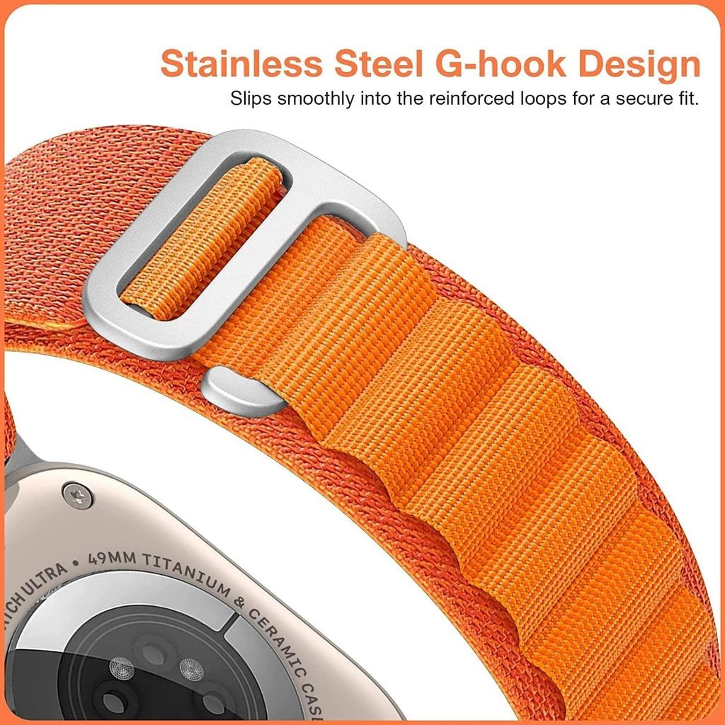 Exelent Alpine Loop Strap 42mm 44mm 45mm 49mm Nylon Woven Loop with Metal G?Hook Sport Strap Compatible for iWatch Band (Orange)