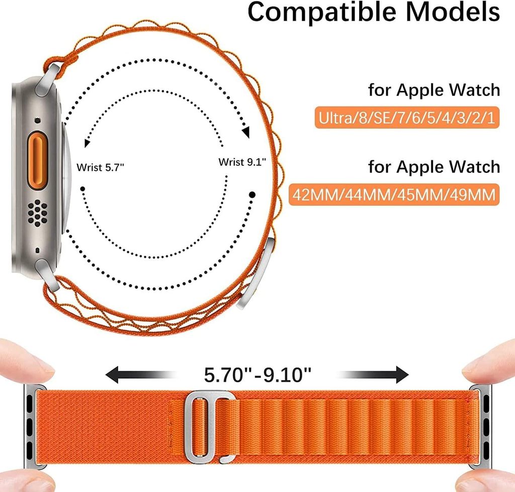 Exelent Alpine Loop Strap 42mm 44mm 45mm 49mm Nylon Woven Loop with Metal G?Hook Sport Strap Compatible for iWatch Band (Orange)