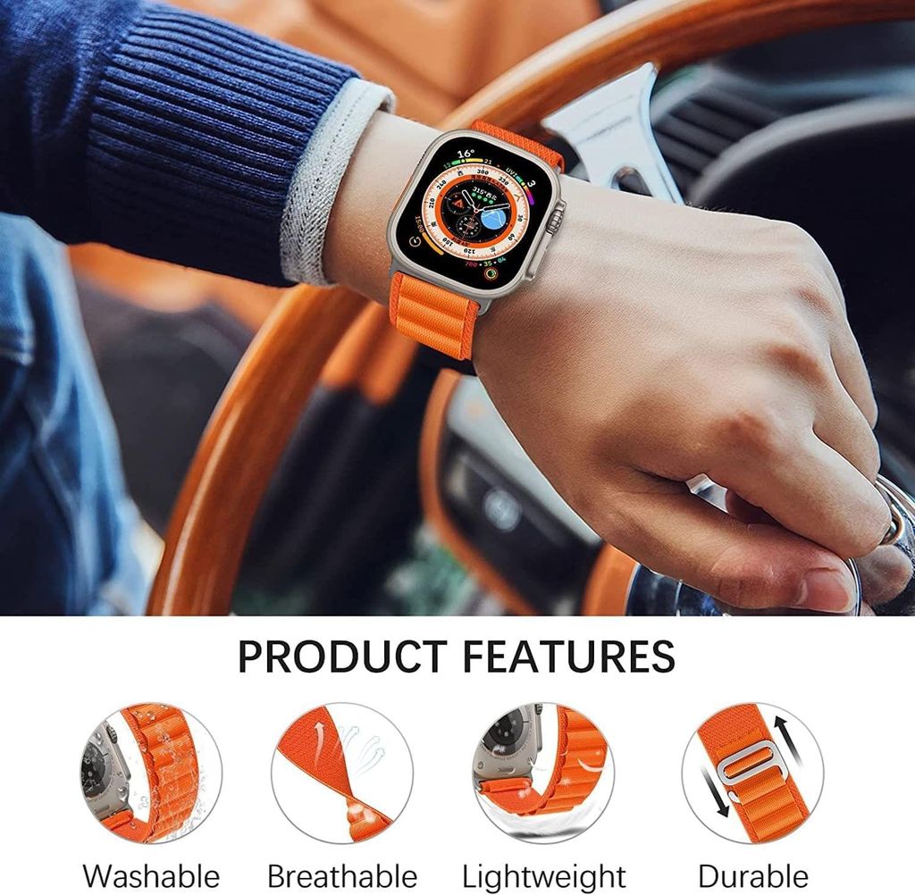 Exelent Alpine Loop Strap 42mm 44mm 45mm 49mm Nylon Woven Loop with Metal G?Hook Sport Strap Compatible for iWatch Band (Orange)