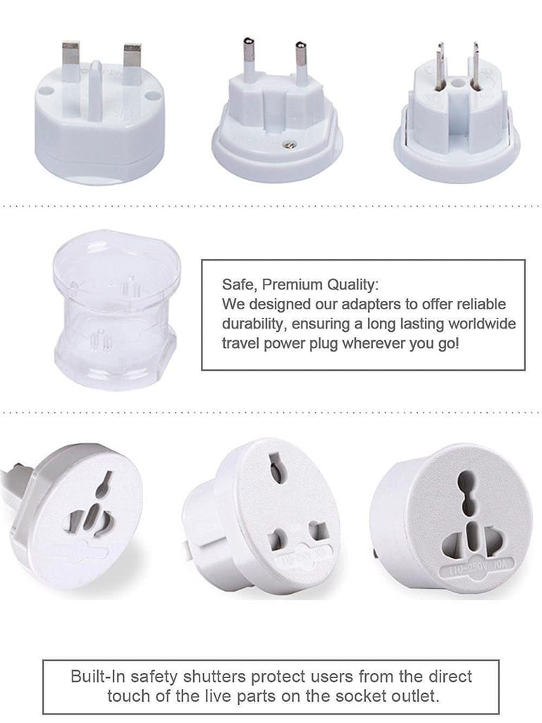 Exelent International Multipurpose Travel Adapter All in One US, AUS, UK, EU, NZ, Europe, North/South America & 150+ Countries (Pack of 1)