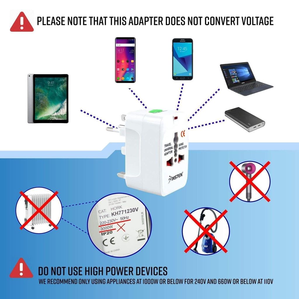 Exelent 2 Pieces Universal Travel Adapter, Adapter, Travel Adapter, Universal Adapter, Adapter Charger, International Adapter All in one Adapter Plug for Phone, Laptop, Camera, 2 Piece, White