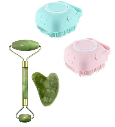 Face Massager Gua Sha Stone Jade Roller Face Lifting Massager Face Massage With Two Bath Brush For Whole Body