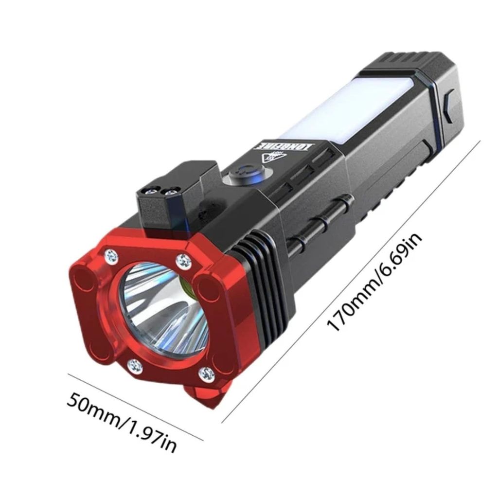 Car Torch Light LED 3W Rechargeable Flashlight Long Distance Car Rescue Emergency Torch Light with Window Glass Breaker Seat Belt Cutter Portable COB Keychain (Torch + COB Light)