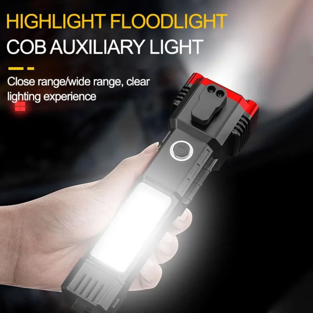 Car Torch Light LED 3W Rechargeable Flashlight Long Distance Car Rescue Emergency Torch Light with Window Glass Breaker Seat Belt Cutter Portable COB Keychain (Torch + COB Light)