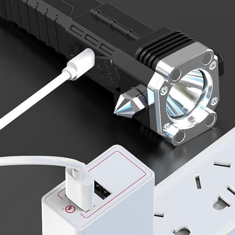 torch Light,LED 3W Torch Light Rechargeable Torch Flashlight,Long Distance Beam Range Car Rescue Torch with Hammer Window Glass and Seat Belt Cutter Built (COB) (Pack of 2)