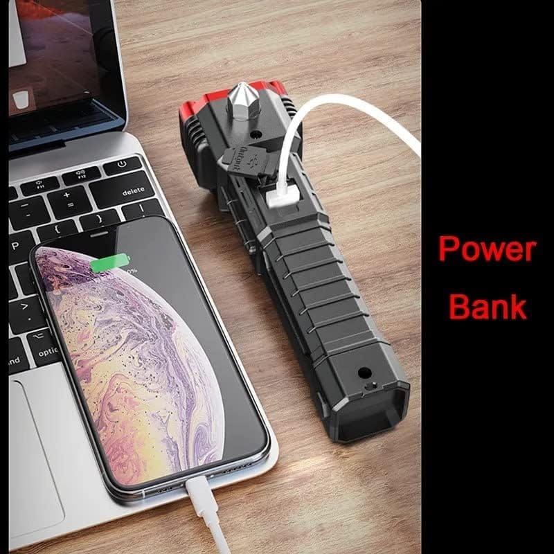 Torch and Small Keychain Led Flash Light Combo Pack with Rechargeable Battrey Powerbank Hammer Opner