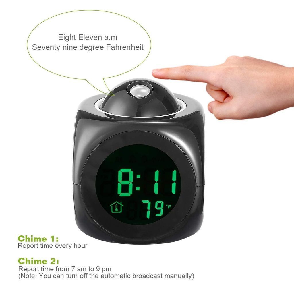 LCD digital Plastic projector Battery Operated Bedside Voice Projection Alarm Clock