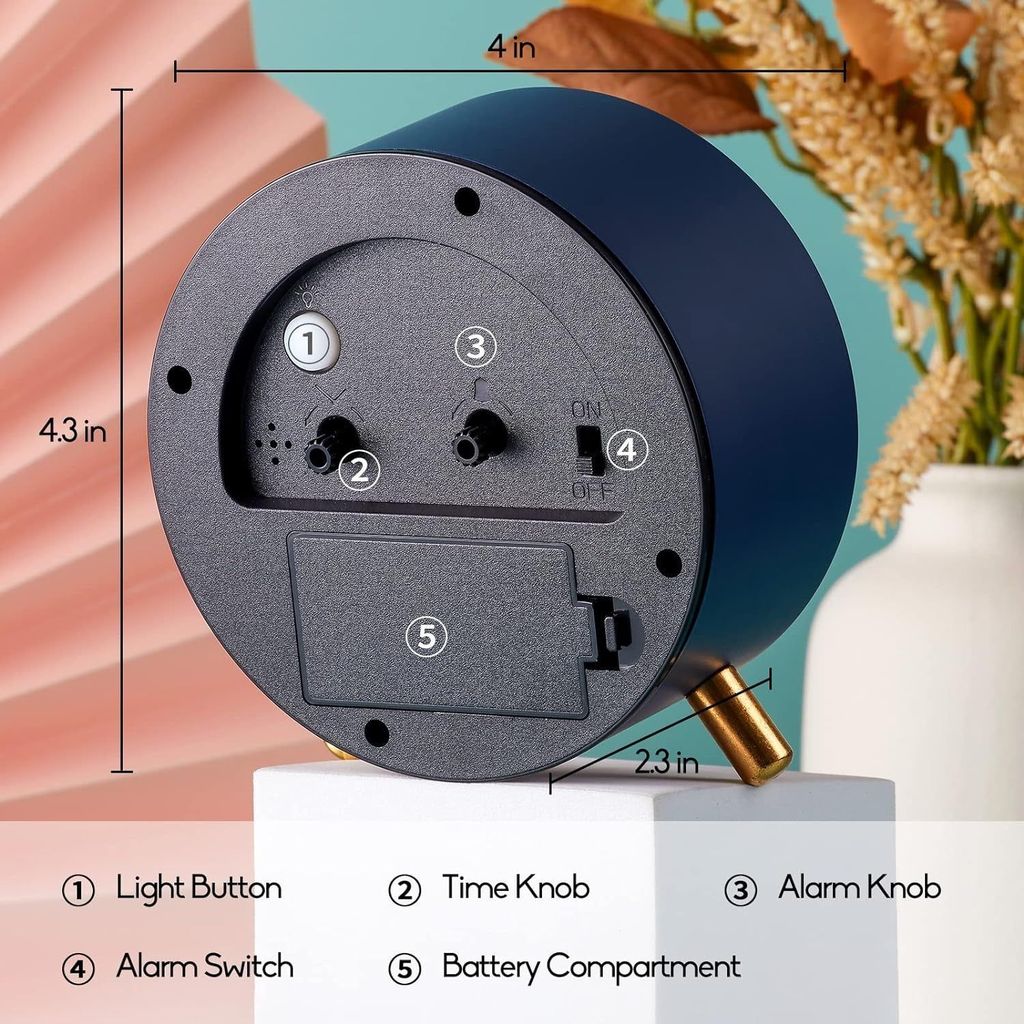 SILENT ANALOG DESK CLOCK MATT BLUE Round Silent Analog Desk Alarm Clock Non Ticking with Snooze Super Silent Alarm Clock