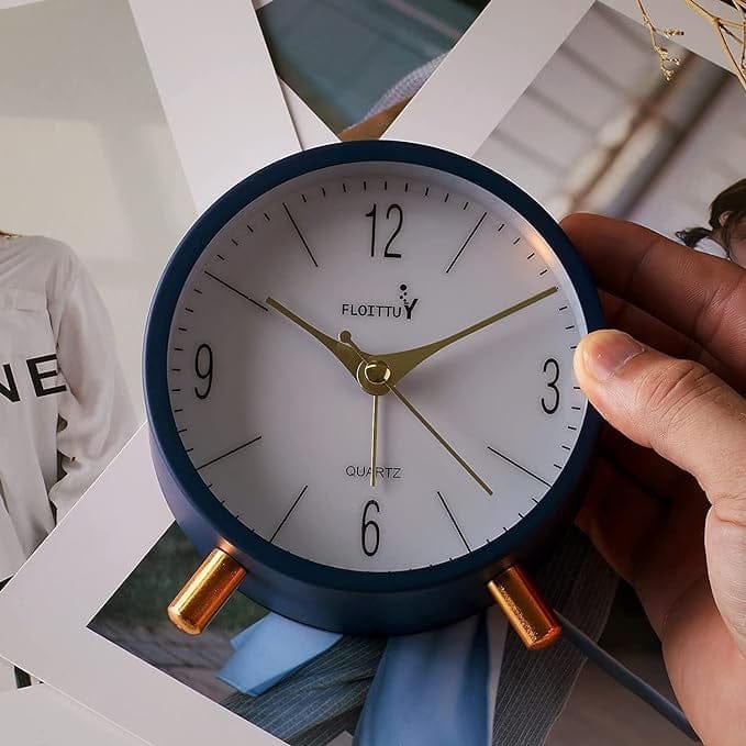 SILENT ANALOG DESK CLOCK MATT BLUE Round Silent Analog Desk Alarm Clock Non Ticking with Snooze Super Silent Alarm Clock