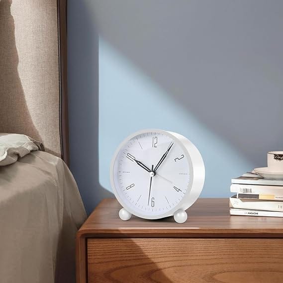 Round Silent Analog Desk Clock WHITE WHITE SILENT CLOCK WHITE CLOCK