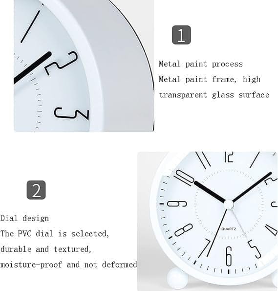 Round Silent Analog Desk Clock WHITE WHITE SILENT CLOCK WHITE CLOCK