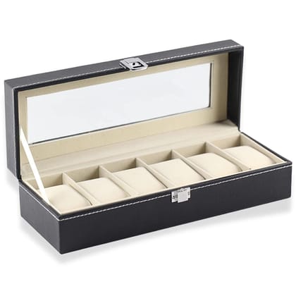 Wrist Watch Storage Box PU Leather Black Display Case Organizer
