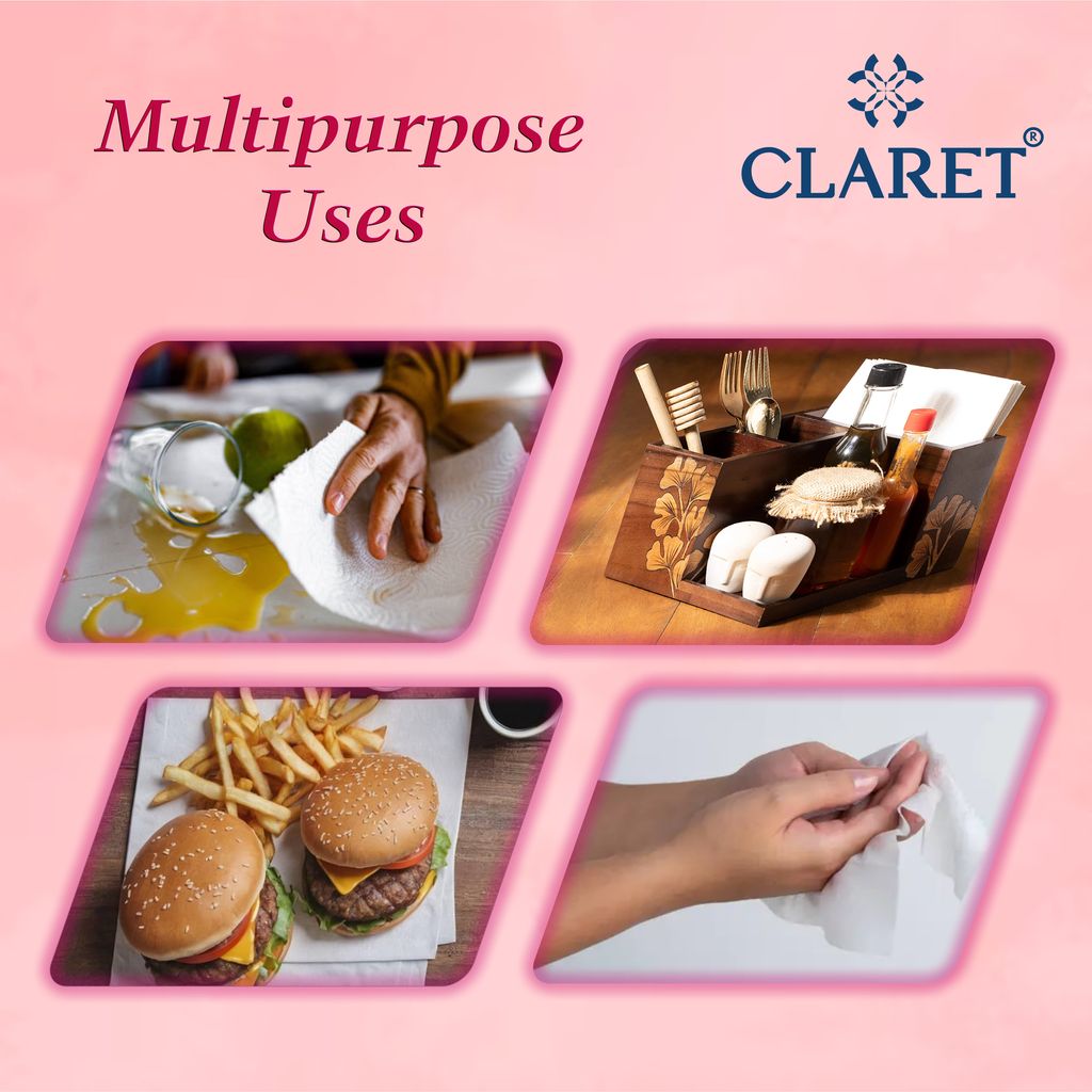 Claret Soft 1-Ply White Napkins, 100 Sheets/Pack, 8 Packs – Absorbent, Disposable Tissue for Dining, Parties, Kitchen & Everyday Use, Hygienic