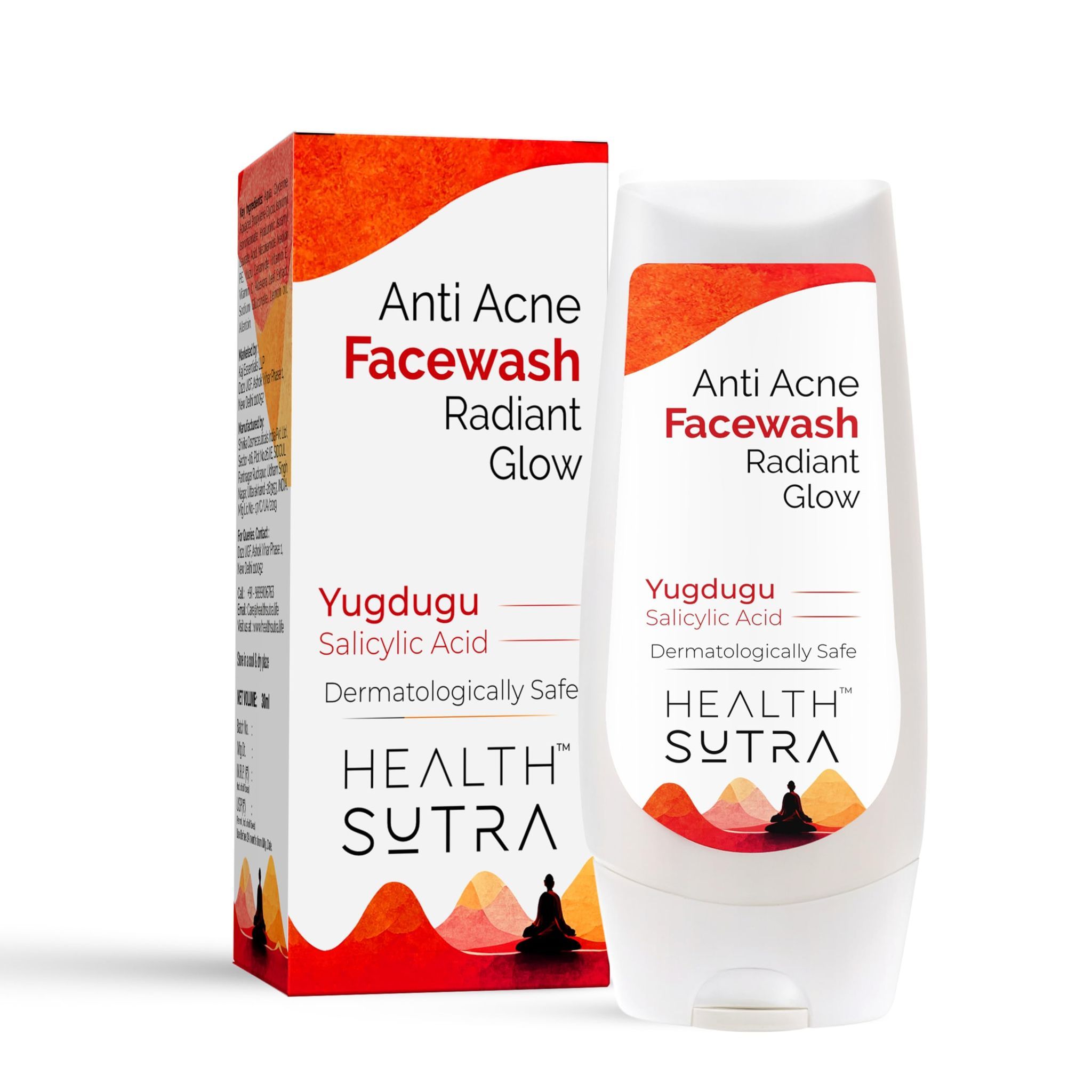 Health Sutra Anti-Acne Face Wash with 0.6% Yugdugu & 1.2% Salicylic Acid for Acne Prone Skin|Gentle Gel Formula| Non-Comedogenic for blemish-free skin