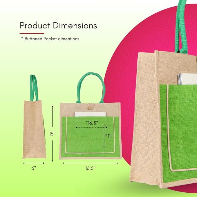 Jute Tote Bag with Buttoned Pocket