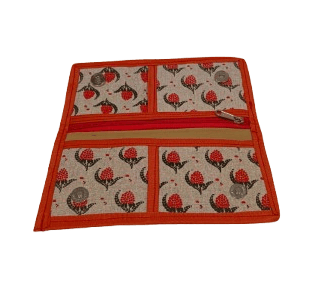 Handcrafted Cotton Fabric Wallet with Zipper Closure and Multiple Compartments for Women (Orange and White) Handcrafted Cotton Fabric Wallet with Zipper Closure and Multiple Compartments for Women (Orange and White)