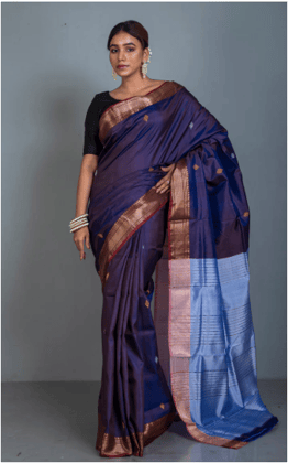 Blue Pure Handloom Tussar Silk Saree With Blouse Piece