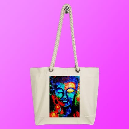 Eco-Friendly Recycled Cotton Canvas Tote Bag - Buddha Design-70 - EL8220316