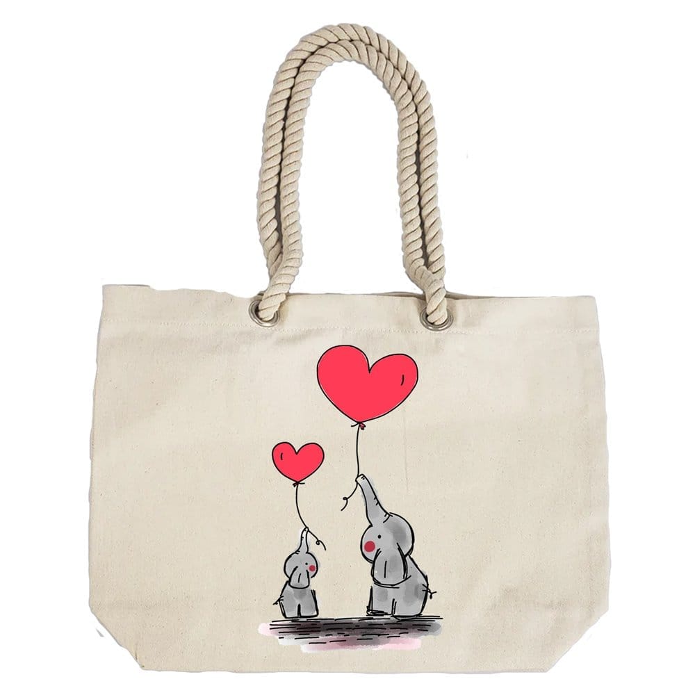 Eco-Friendly Recycled Cotton Canvas Tote Bag - Cute Elephants Design-102 - EL8220348