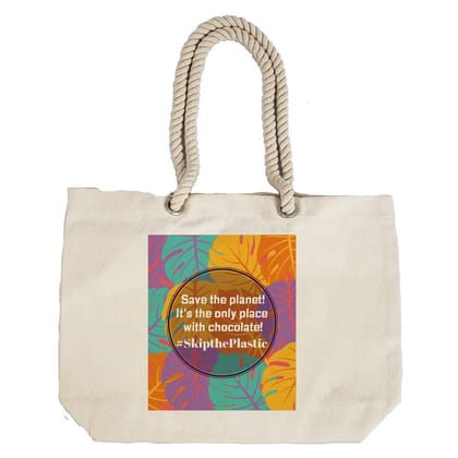 Eco-Friendly Recycled Cotton Canvas Tote Bag - Save the Planet Skip The Plastic Design - EL8220129