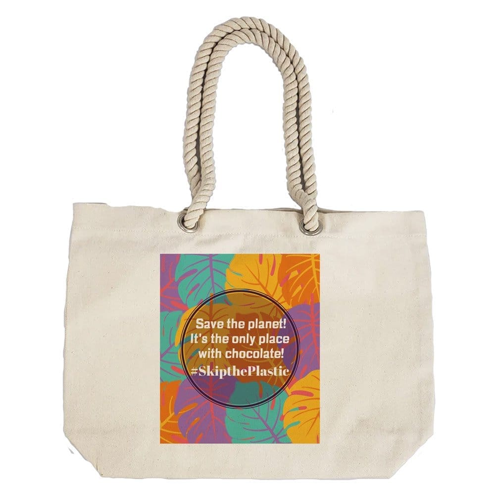 Eco-Friendly Recycled Cotton Canvas Tote Bag - Save the Planet Skip The Plastic Design - EL8220129