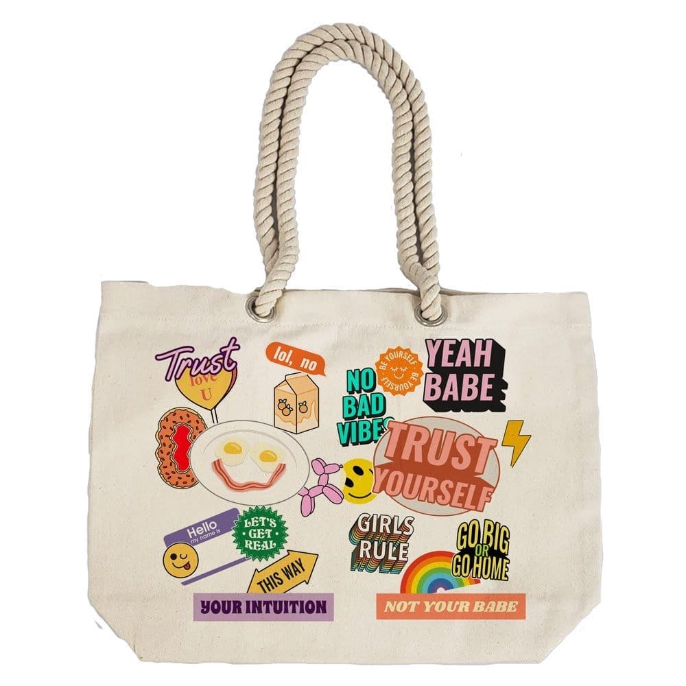 Eco-Friendly Recycled Cotton Canvas Tote Bag – Funny Message Stickers Design – EL8220114