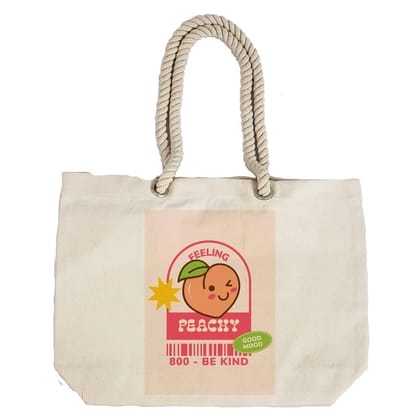 Eco-Friendly Recycled Cotton Canvas Tote Bag - Funny Feeling Peachy Design - EL8220162