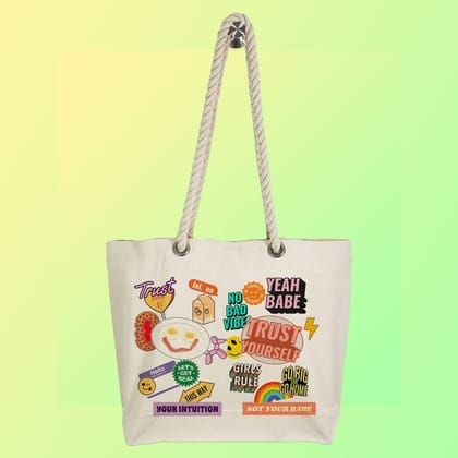 Eco-Friendly Recycled Cotton Canvas Tote Bag – Funny Message Stickers Design – EL8220114