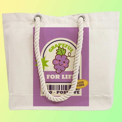Eco-Friendly Recycled Cotton Canvas Tote Bag - Funny Grapeful For Life Design - EL8220161