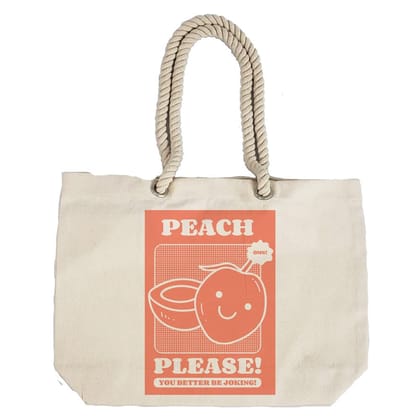 Eco-Friendly Recycled Cotton Canvas Tote Bag - Funny Peach Please Design - EL8220157