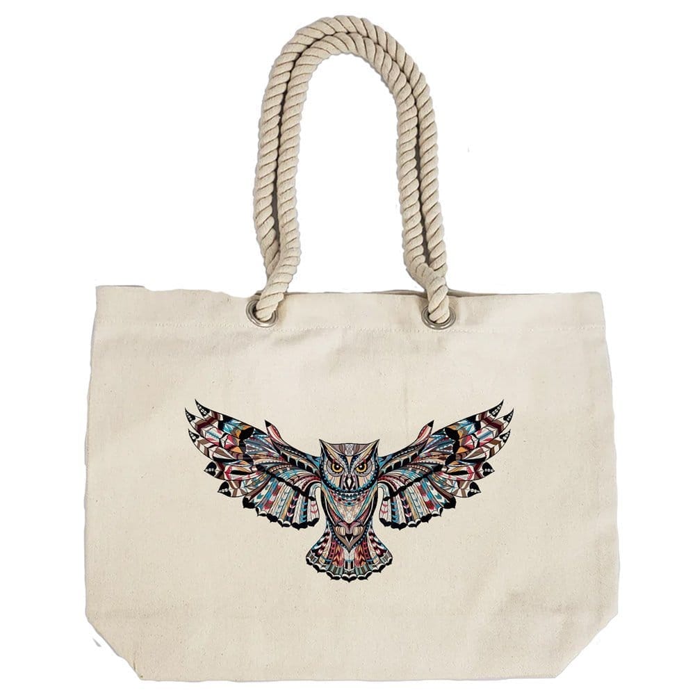 Eco-Friendly Recycled Cotton Canvas Tote Bag - Owl Mandala Design-76 - EL8220322