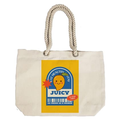 Eco-Friendly Recycled Cotton Canvas Tote Bag - Funny Juicy Mango No Bad Vibes Design - EL8220163