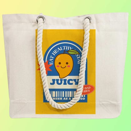 Eco-Friendly Recycled Cotton Canvas Tote Bag - Funny Juicy Mango No Bad Vibes Design - EL8220163