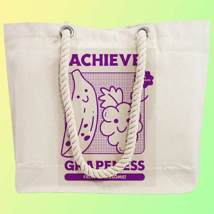 Eco-Friendly Recycled Cotton Canvas Tote Bag - Funny Achieve Grapeness Design - EL8220158