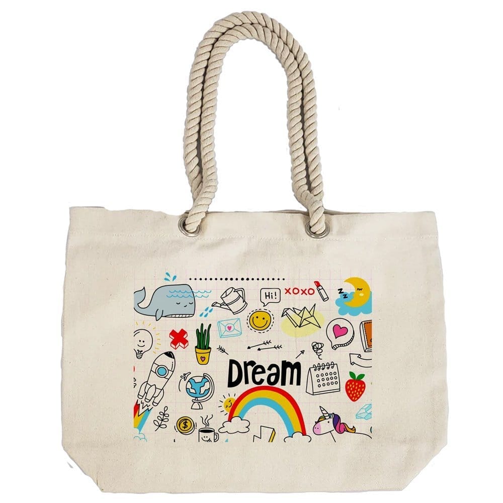 Eco-Friendly Recycled Cotton Canvas Tote Bag - Dream On Design-106 - EL8220352