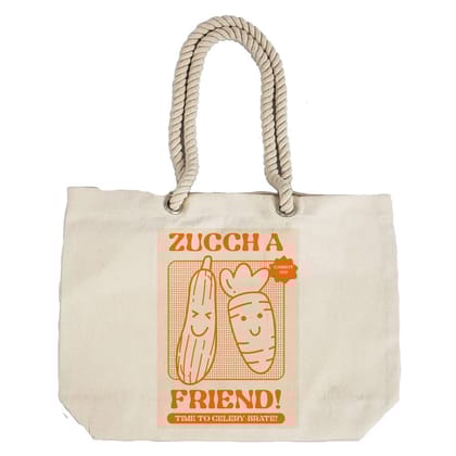 Eco-Friendly Recycled Cotton Canvas Tote Bag - Funny Zuccha A Friend Design - EL8220156